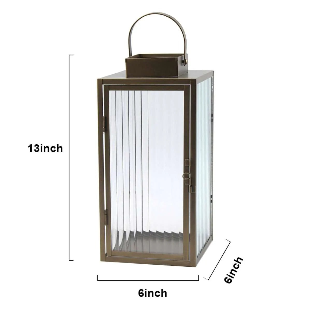 13-Inch Modern Copper Metal Lantern With Ribbed Glass