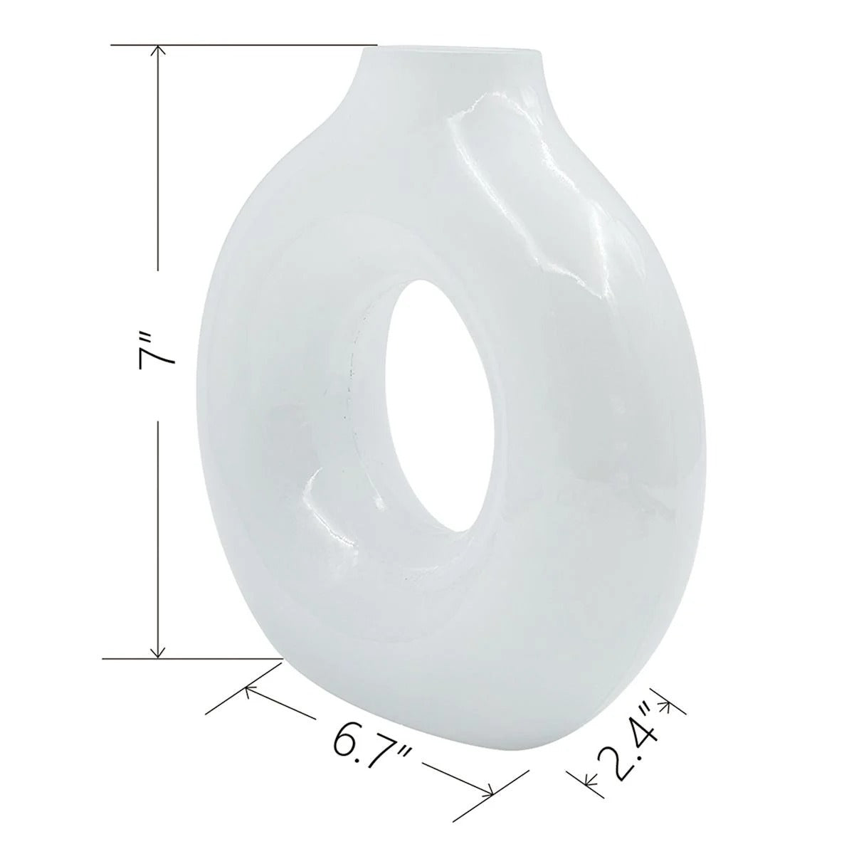 7-Inch Modern Round White Glass Donut Table Vase