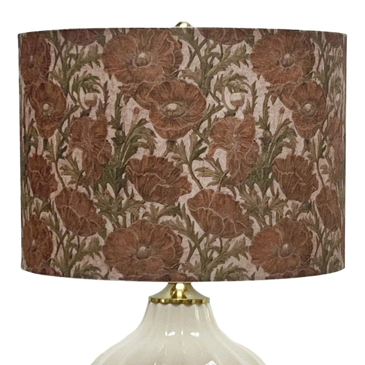 23-Inch Cream Ceramic Table Lamp With Floral Fabric Drum Shade