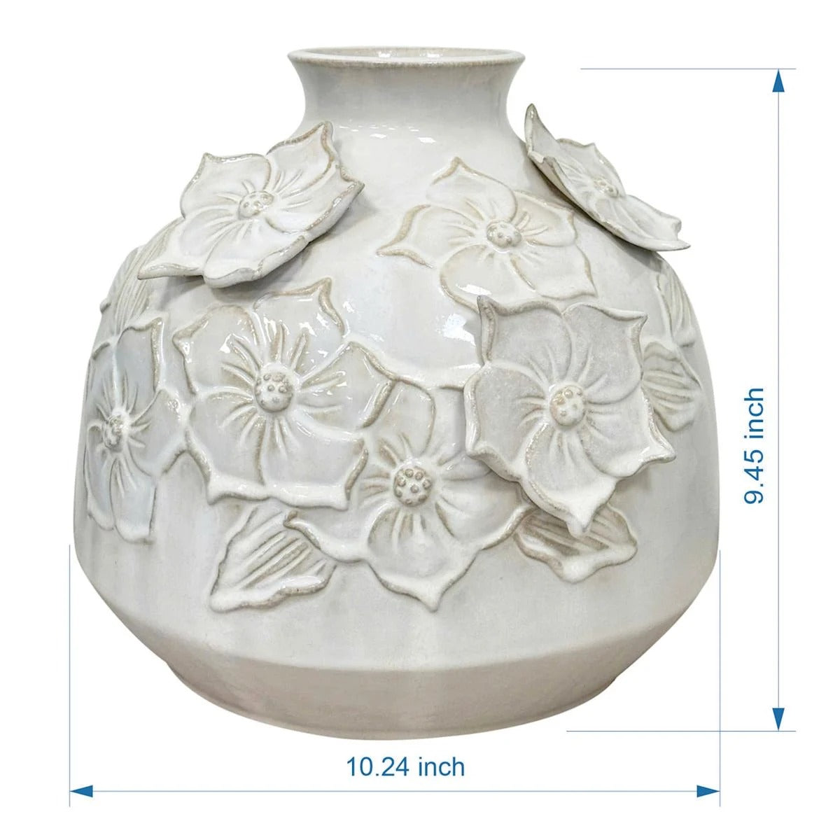 10-Inch Modern White Floral Ceramic Table Vase
