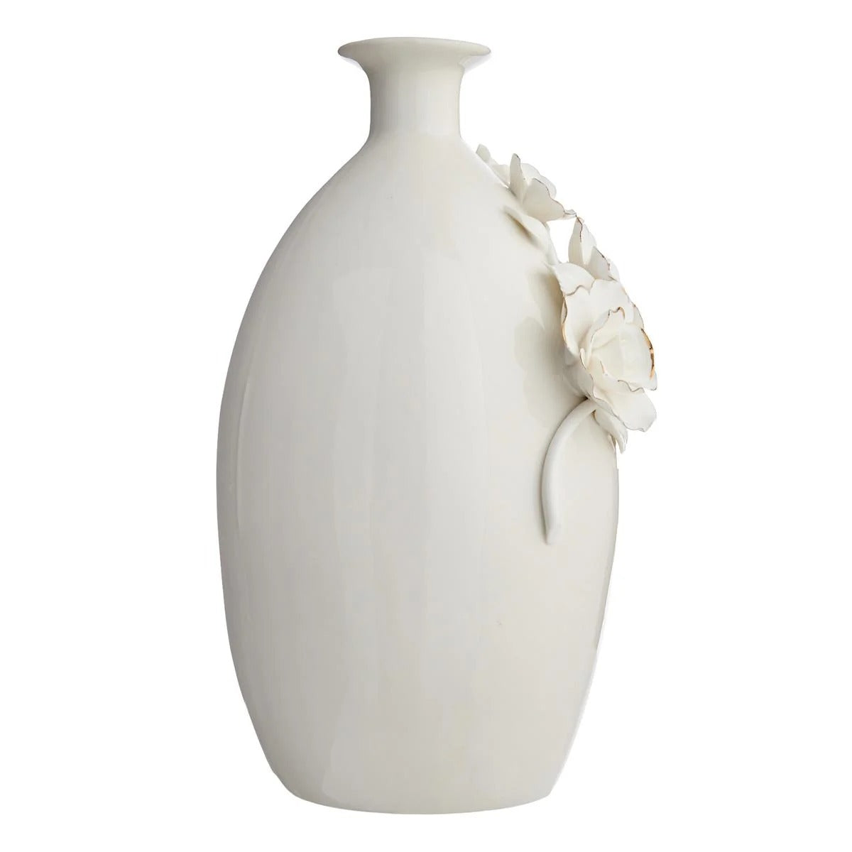 11-Inch White and Gold Flower Ceramic Table Vase