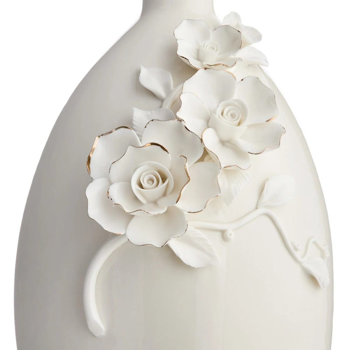 11-Inch White and Gold Flower Ceramic Table Vase