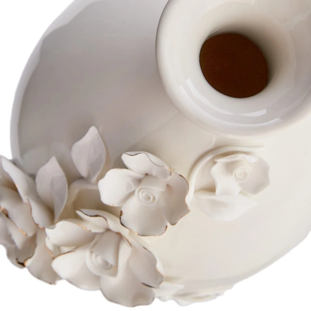 11-Inch White and Gold Flower Ceramic Table Vase