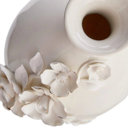 11-Inch White and Gold Flower Ceramic Table Vase