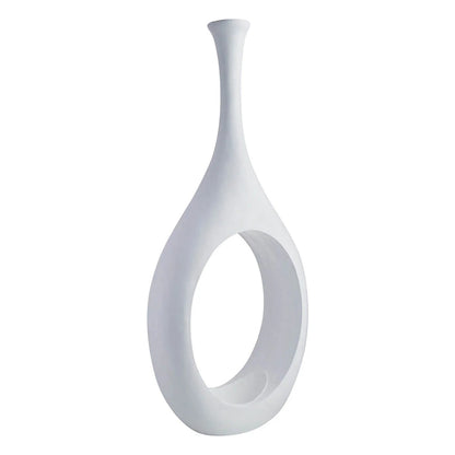 48-Inch Modern Open Circle White Magnesium Oxide Floor Vase