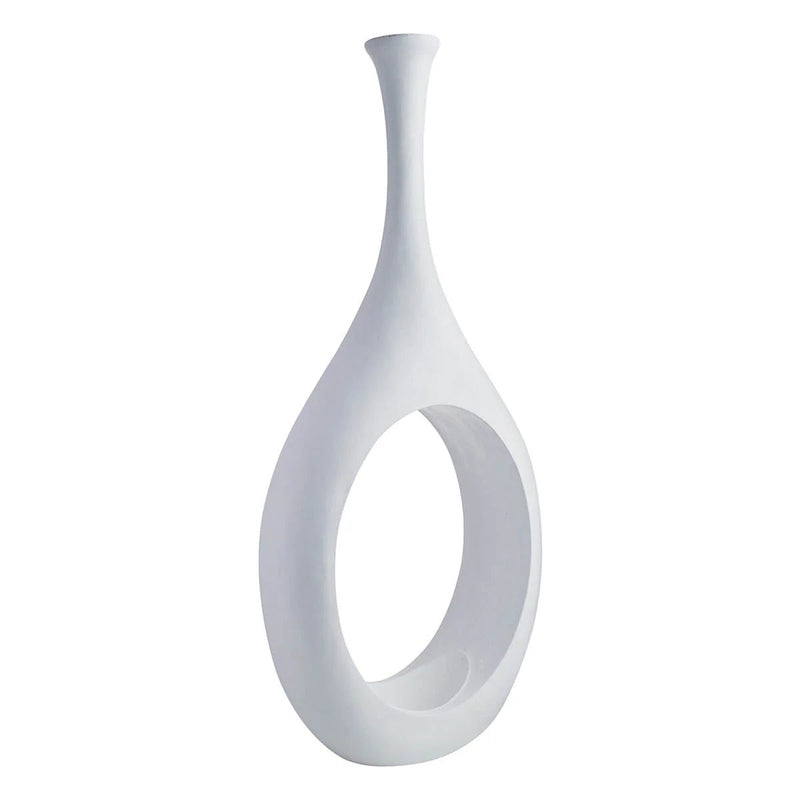 48-Inch Modern Open Circle White Magnesium Oxide Floor Vase