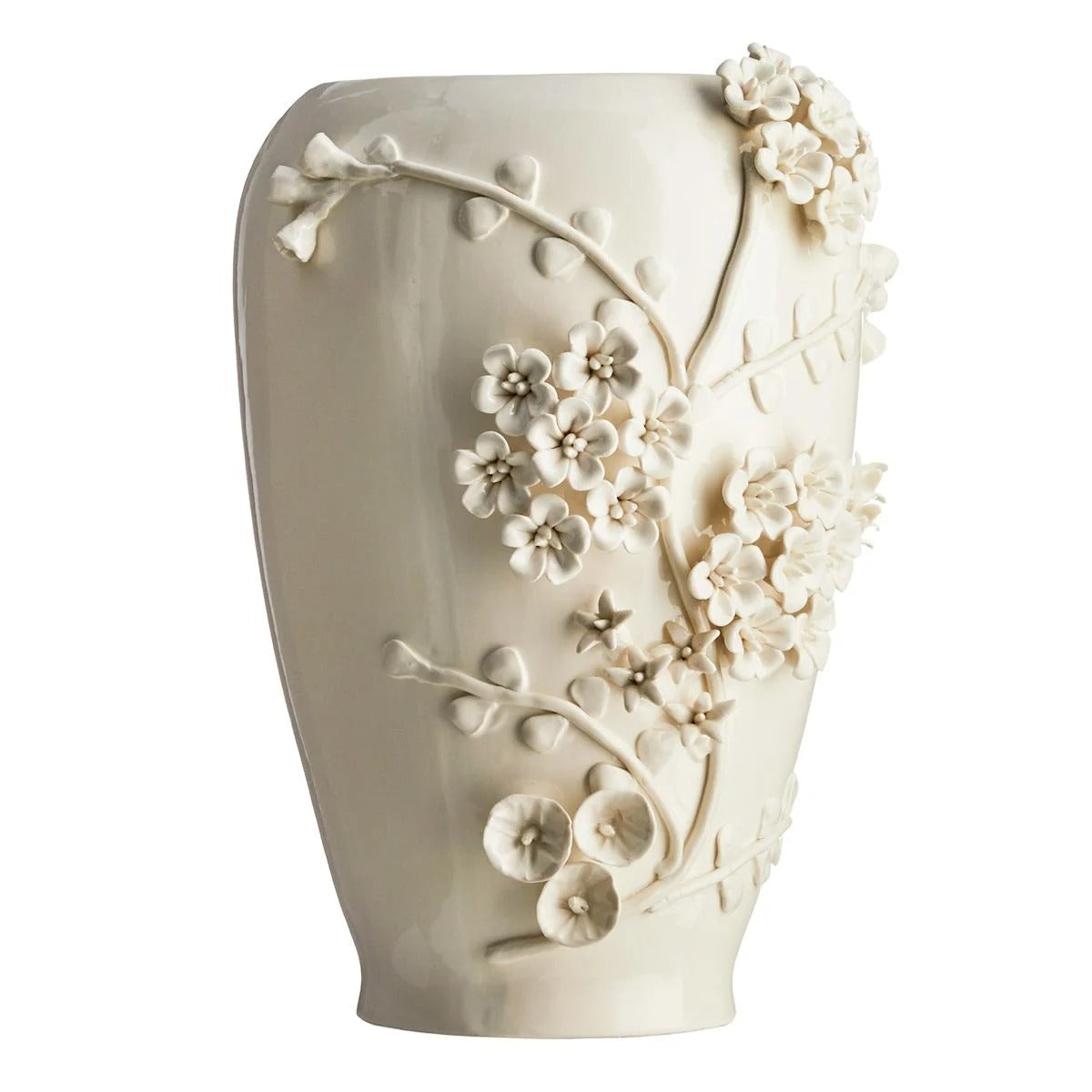 13.7-Inch White 3D Flower Ceramic Table Vase