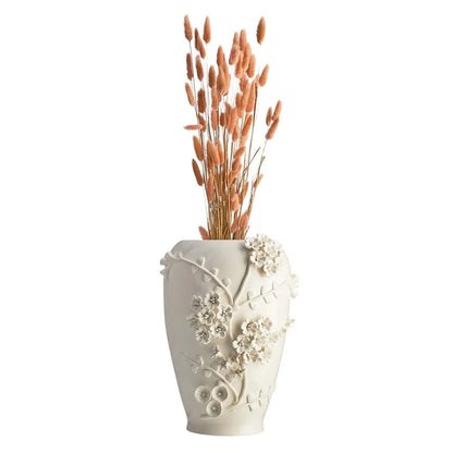 13.7-Inch White 3D Flower Ceramic Table Vase