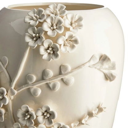 13.7-Inch White 3D Flower Ceramic Table Vase