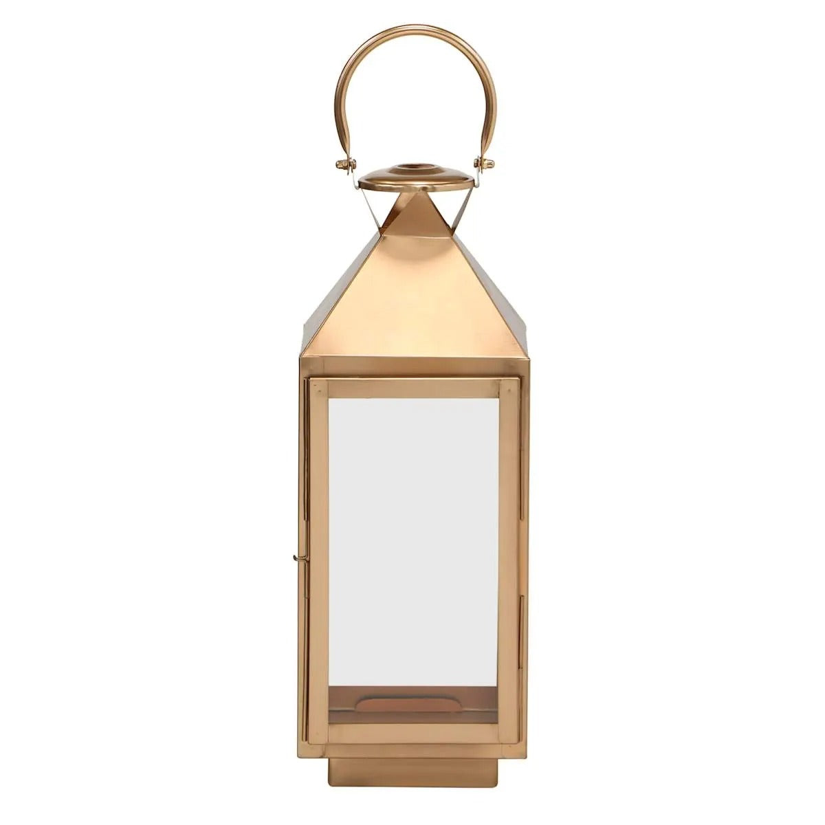 19-Inch Modern Copper Metal Candle Lantern With Clear Glass