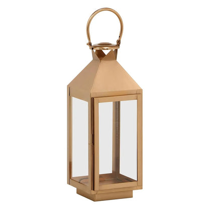 19-Inch Modern Copper Metal Candle Lantern With Clear Glass
