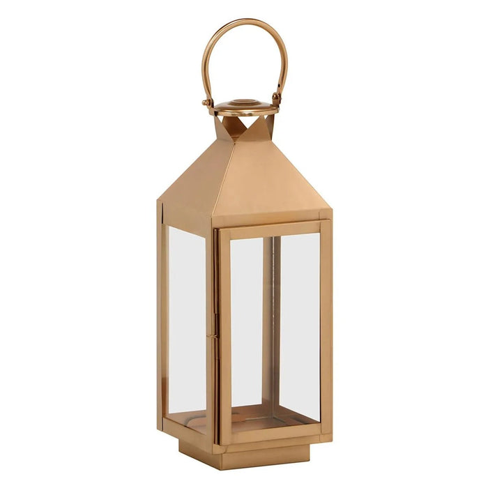 19-Inch Modern Copper Metal Candle Lantern With Clear Glass