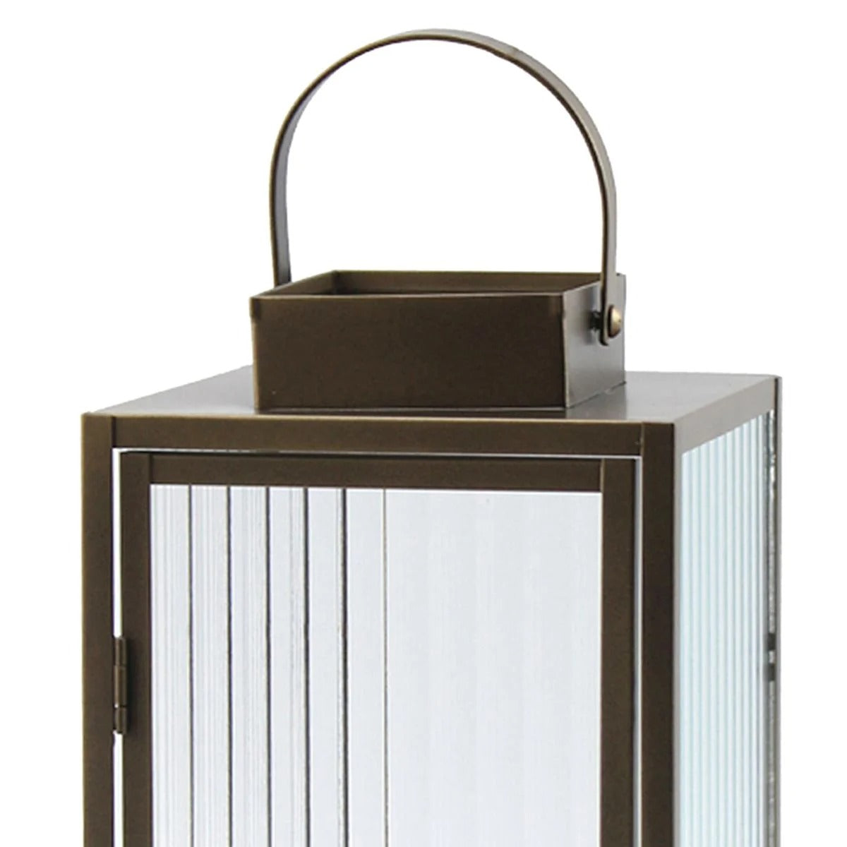 13-Inch Modern Copper Metal Lantern With Ribbed Glass