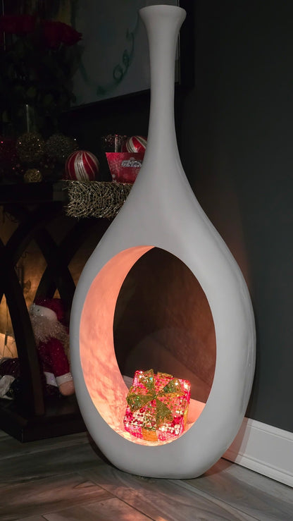 48-Inch Modern Open Circle White Magnesium Oxide Floor Vase