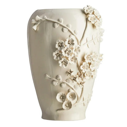 13.7-Inch White 3D Flower Ceramic Table Vase