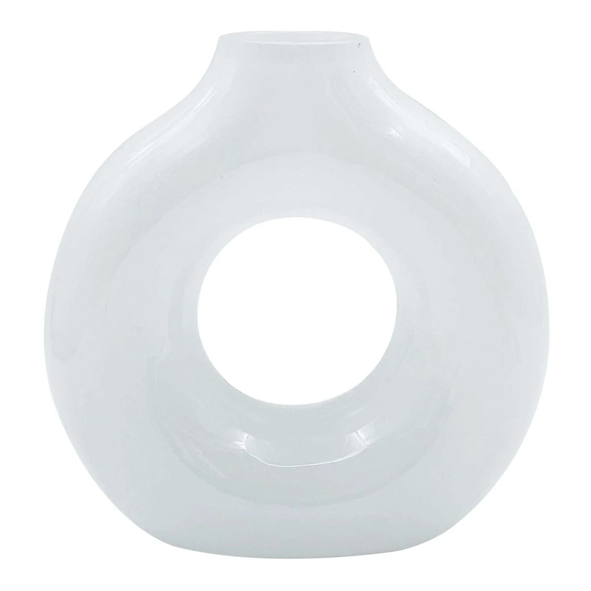 7-Inch Modern Round White Glass Donut Table Vase
