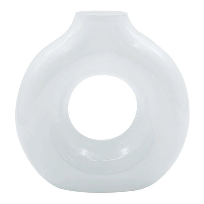 7-Inch Modern Round White Glass Donut Table Vase