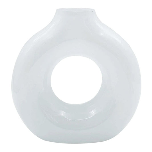 7-Inch Modern Round White Glass Donut Table Vase