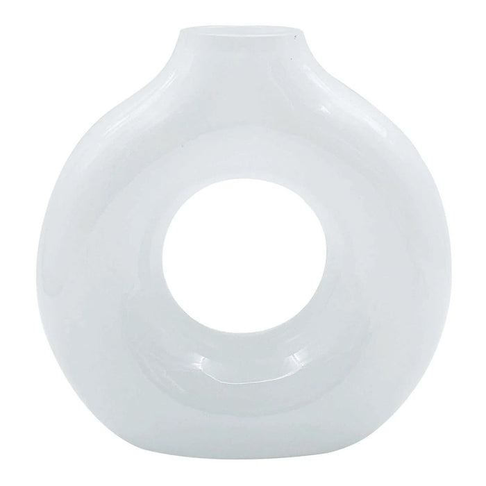 7-Inch Modern Round White Glass Donut Table Vase