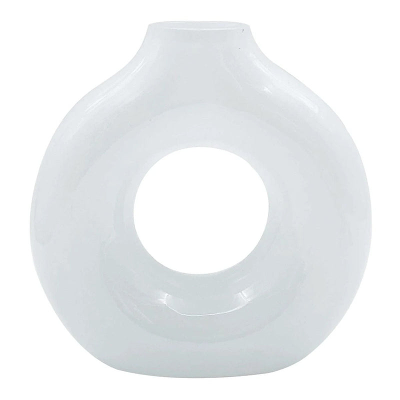 7-Inch Modern Round White Glass Donut Table Vase