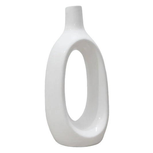 8.5-Inch Modern Ivory White Ceramic Table Vase