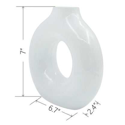 7-Inch Modern Round White Glass Donut Table Vase