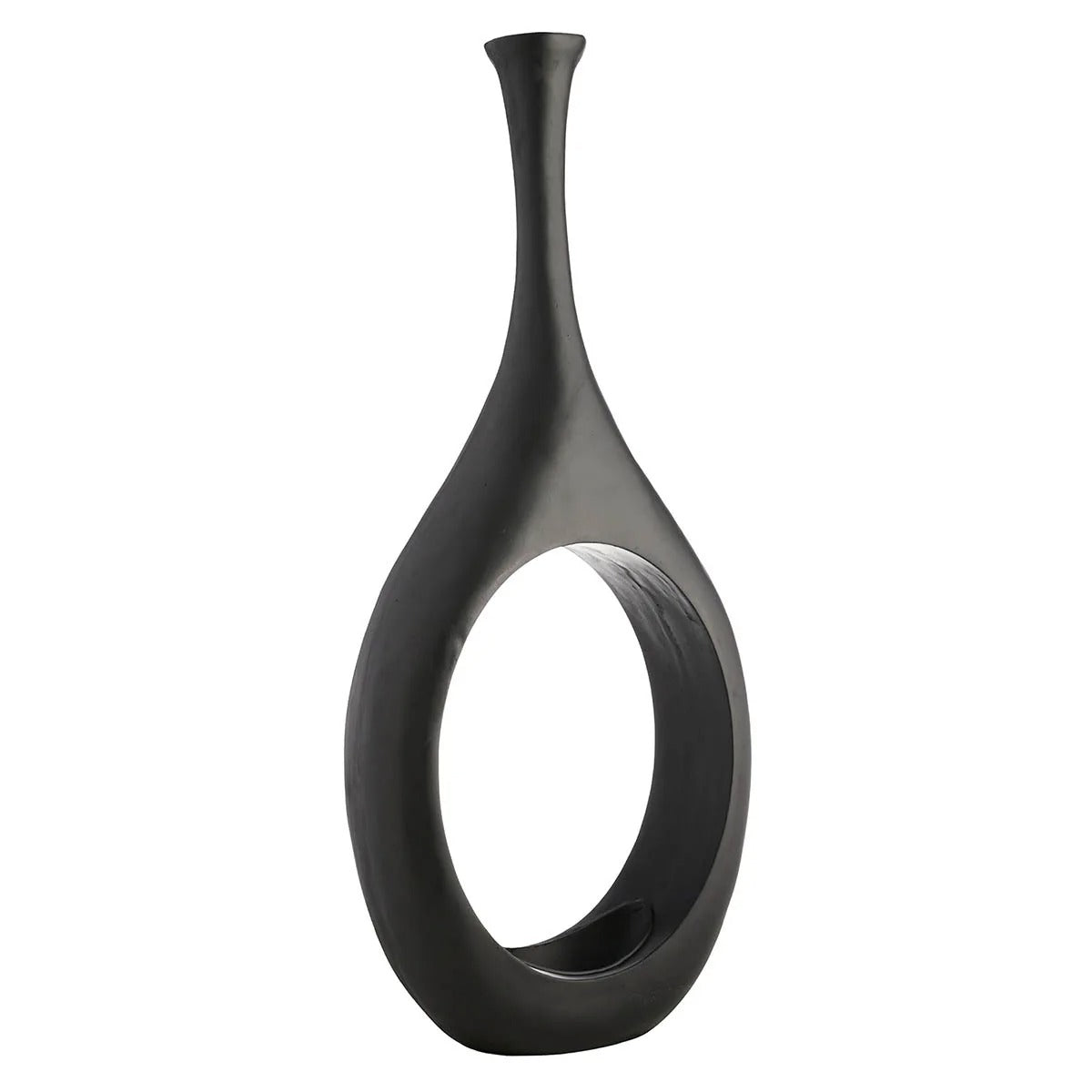 48-Inch Modern Open Circle Matte Black Magnesium Oxide Floor Vase