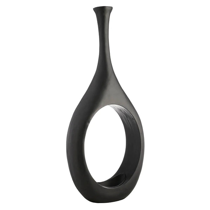 48-Inch Modern Open Circle Matte Black Magnesium Oxide Floor Vase