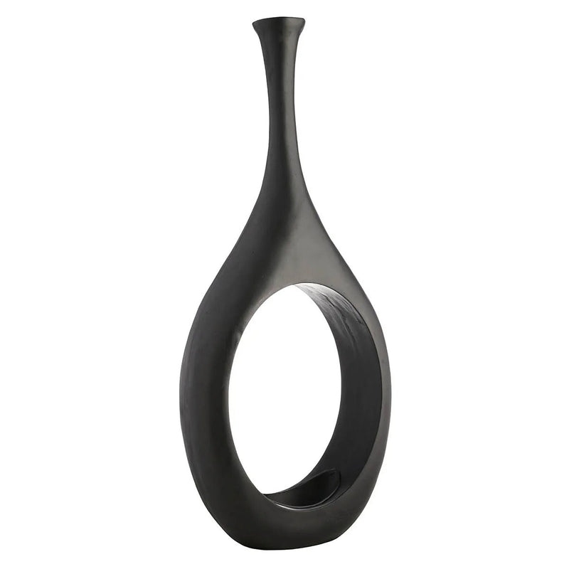 48-Inch Modern Open Circle Matte Black Magnesium Oxide Floor Vase