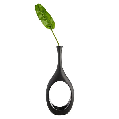 48-Inch Modern Open Circle Matte Black Magnesium Oxide Floor Vase