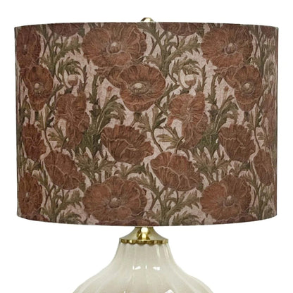23-Inch Cream Ceramic Table Lamp With Floral Fabric Drum Shade