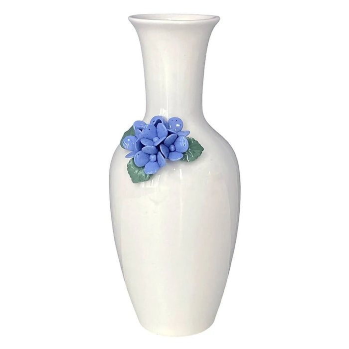 9.5-Inch White and Blue 3D Floral Ceramic Table Vase