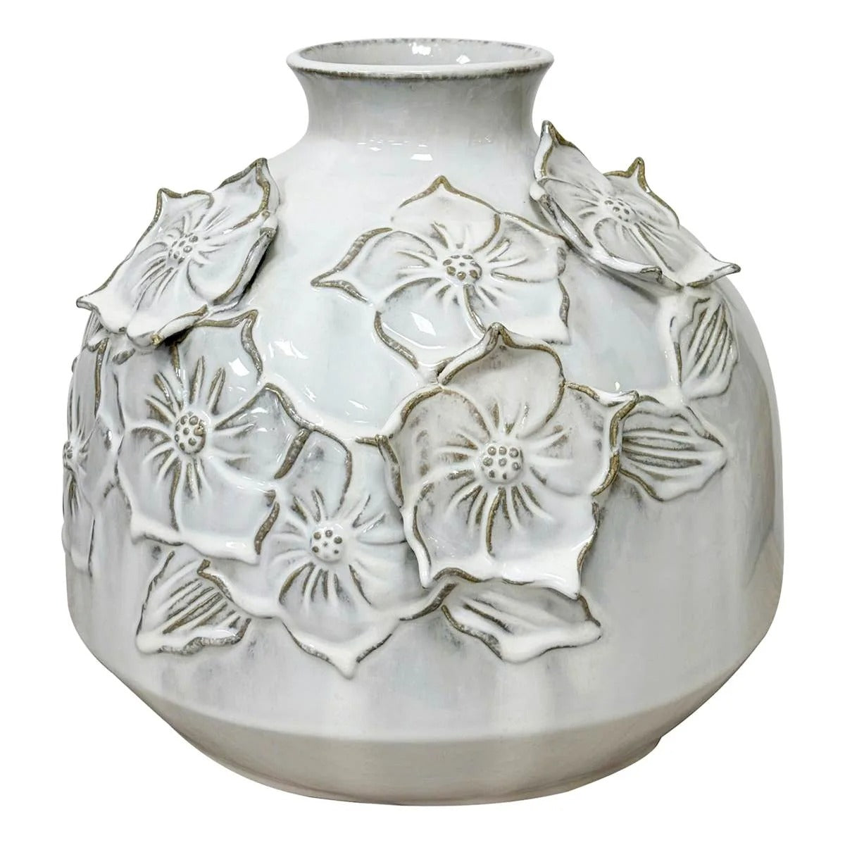 10-Inch Modern White Floral Ceramic Table Vase
