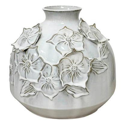 10-Inch Modern White Floral Ceramic Table Vase