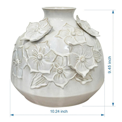 10-Inch Modern White Floral Ceramic Table Vase