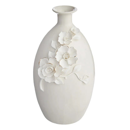 11-Inch White and Gold Flower Ceramic Table Vase
