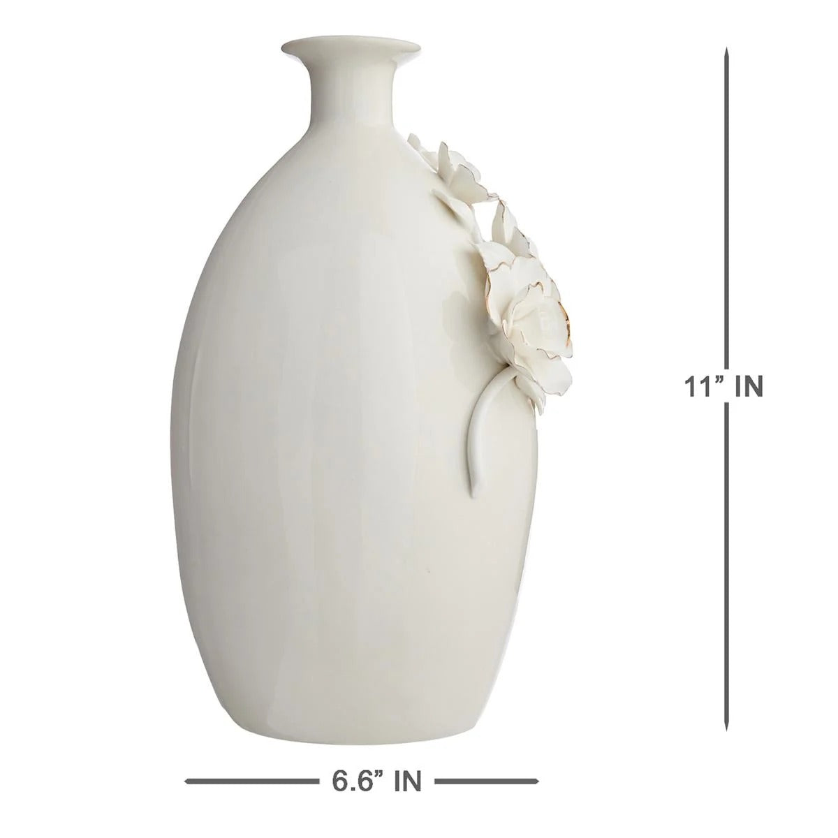 11-Inch White and Gold Flower Ceramic Table Vase
