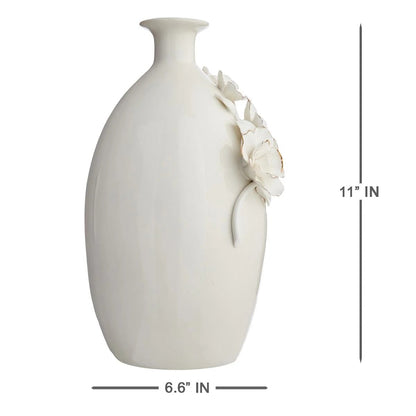 11-Inch White and Gold Flower Ceramic Table Vase